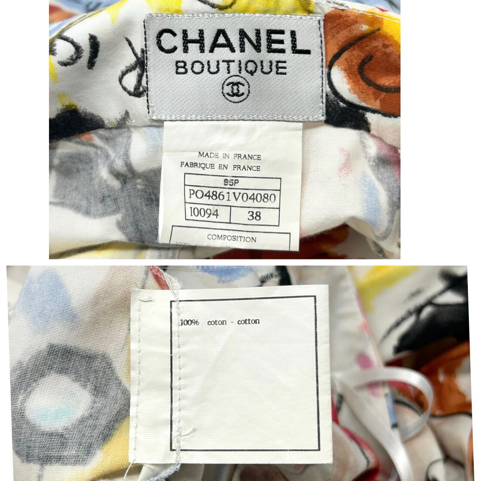 CHANEL Vintage 95P Coco Mark Logo Dress #38 One-piece Multicolor Cotton RankAB+
