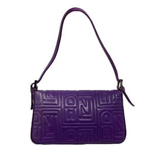 FENDI Vintage Mamma Baguette Mini Shouldr Bag Purple Embossed Leather RankAB