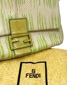 FENDI Vintage FF Logo Mamma Baguette Shoulder Bag Green Leather Rank AB