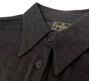 FENDI Vintage Zucca Monogram Logo Shirt Top #40 Button Up Blouse Brown RankAB+