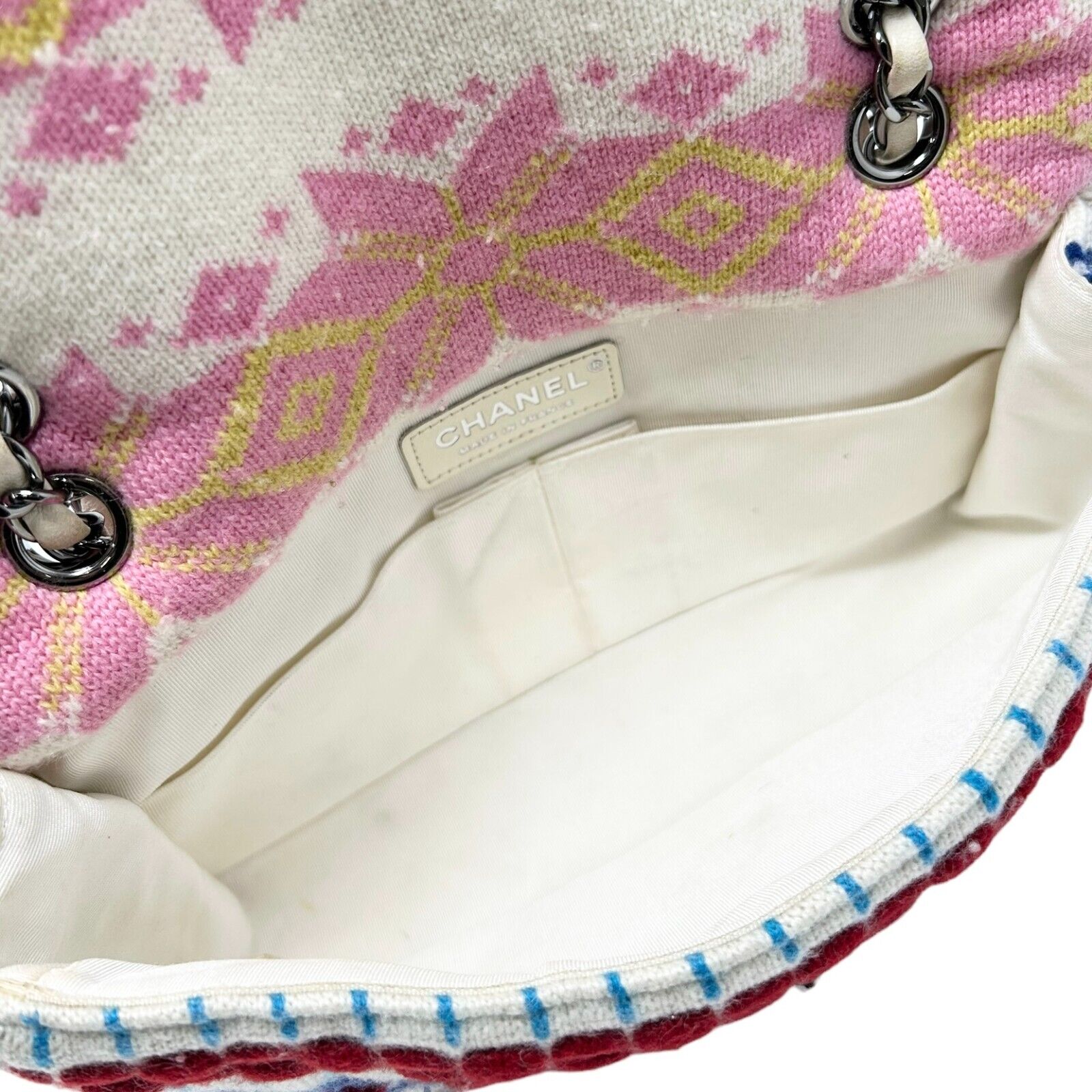 CHANEL Vintage CC Mark Knit Flap Bag Shoulder Bag Multicolor Wool Chain RankAB