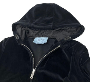 PRADA Vintage Logo Hoodie Jacket Pants Set #XS Zip Velour Black Cotton Rank AB+