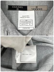 CHANEL Vintage 99P CC Mark Sleeveless Shirt Top #36 Pocket Gray Viscose Rank AB