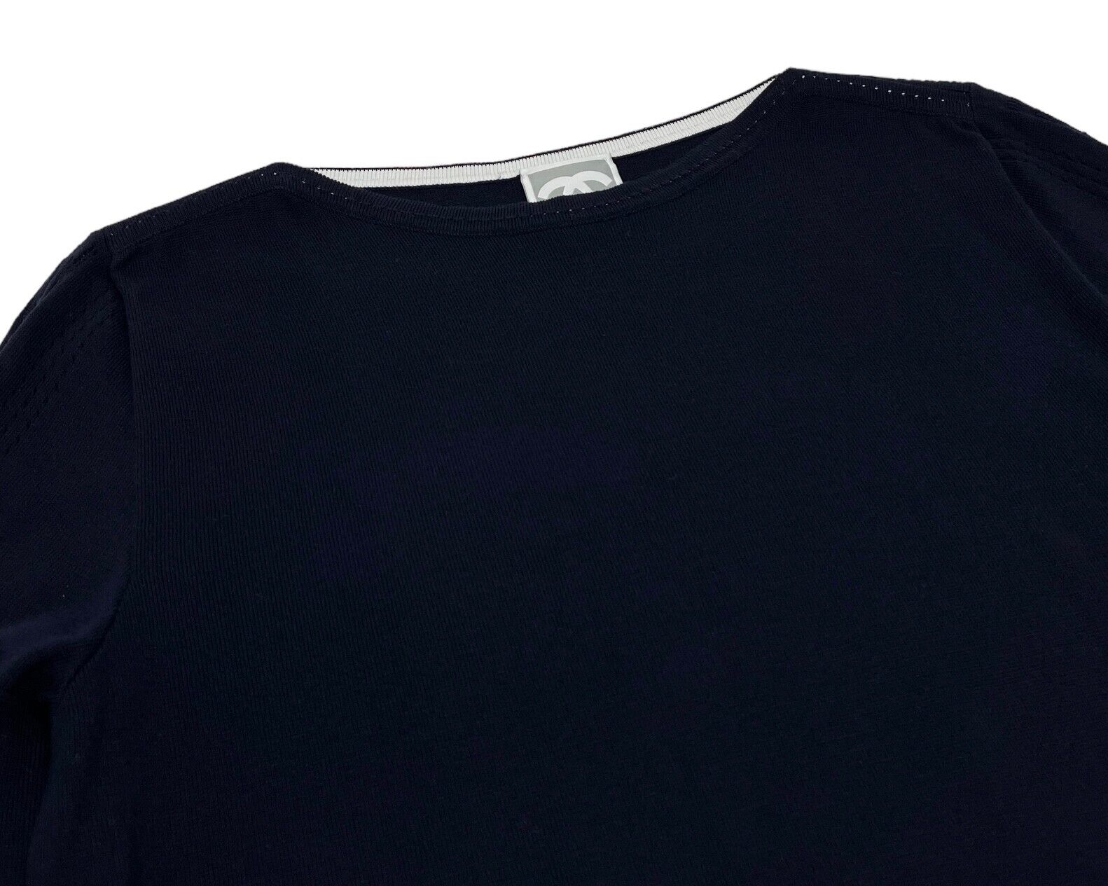 CHANEL Sport Vintage 07C Coco Mark Logo Sweater #38 Dark Blue Cotton RankAB