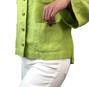 CHANEL Vintage Coco Mark Logo Jacket Green Silver Linen Button Pockets RankAB