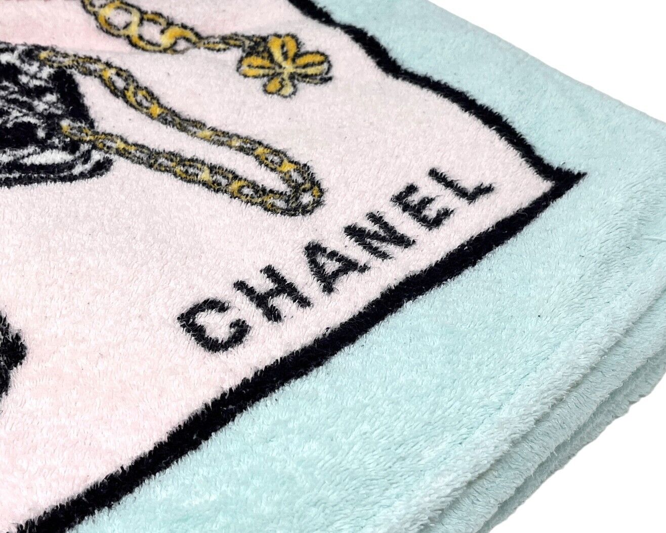 CHANEL Vintage Coco Mark Logo Beach Towel Terrycloth Multicolor Cotton RankAB