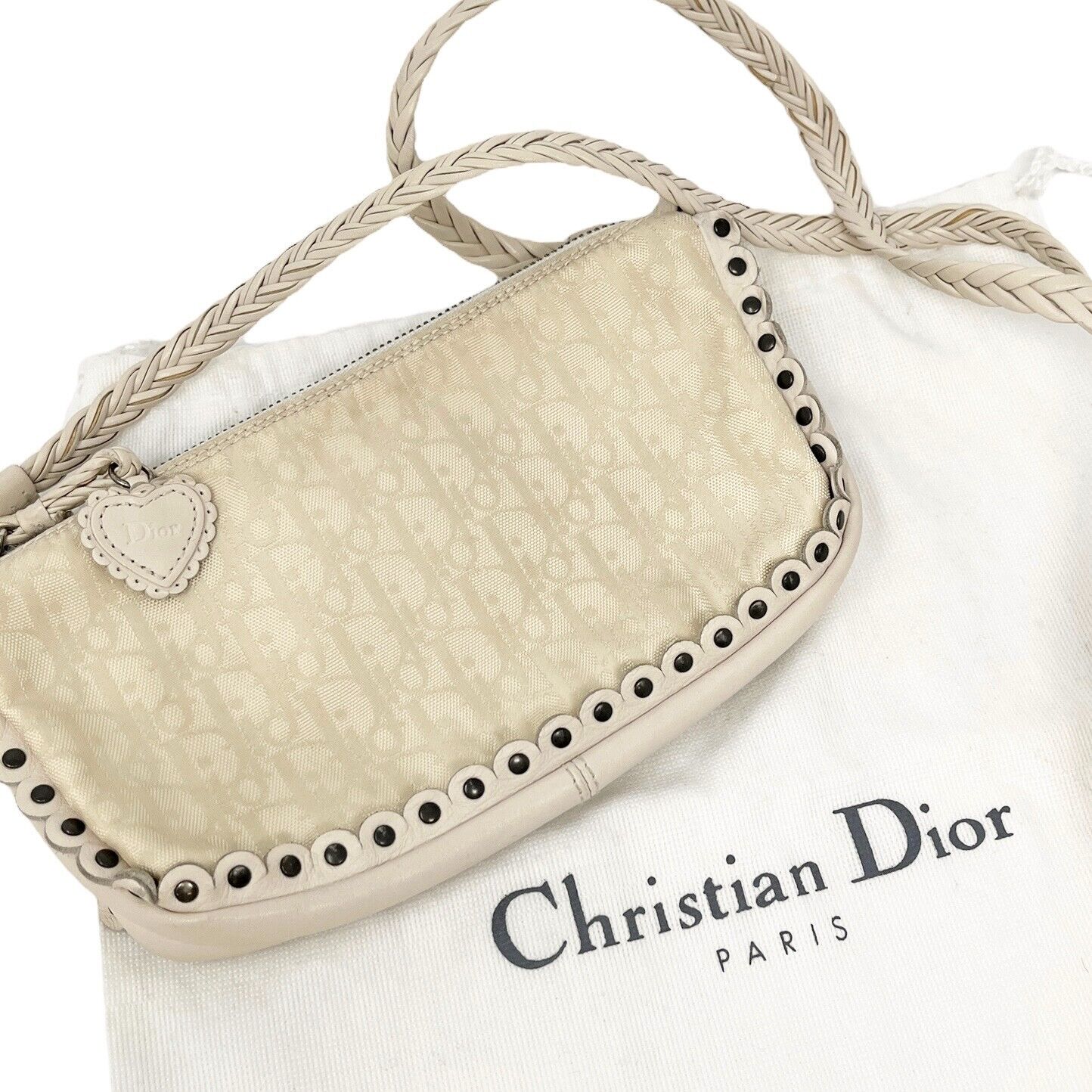 Christian Dior Vintage Trotter Monogram Romantique Crossbody Bag Beige Rank AB