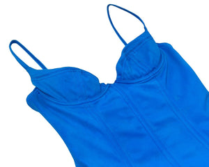 CHANEL Vintage CC Logo Swimwear Swimsuits #36 One-piece Blue Black Nylon RankAB