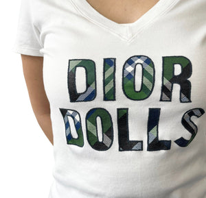Christian Dior Vintage DIOR DOLLS T-shirt #38 Top White Cotton V-neck Rank AB