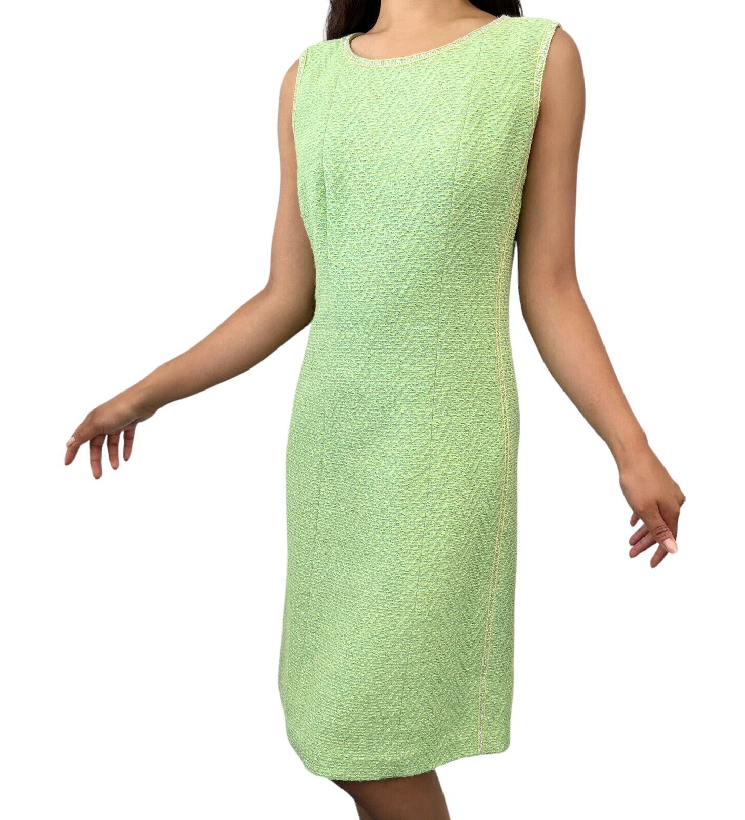 CHANEL Vintage 97P Tweed Sleeveless Dress #40 Zip Glitter Green Wool Rank AB