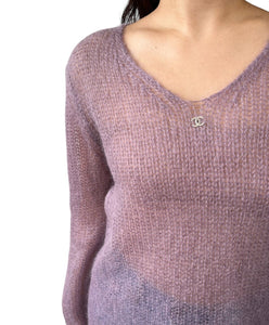 CHANEL Vintage 98A CC Mark Logo Sweater Top #38 Clochette Purple Mohair RankAB