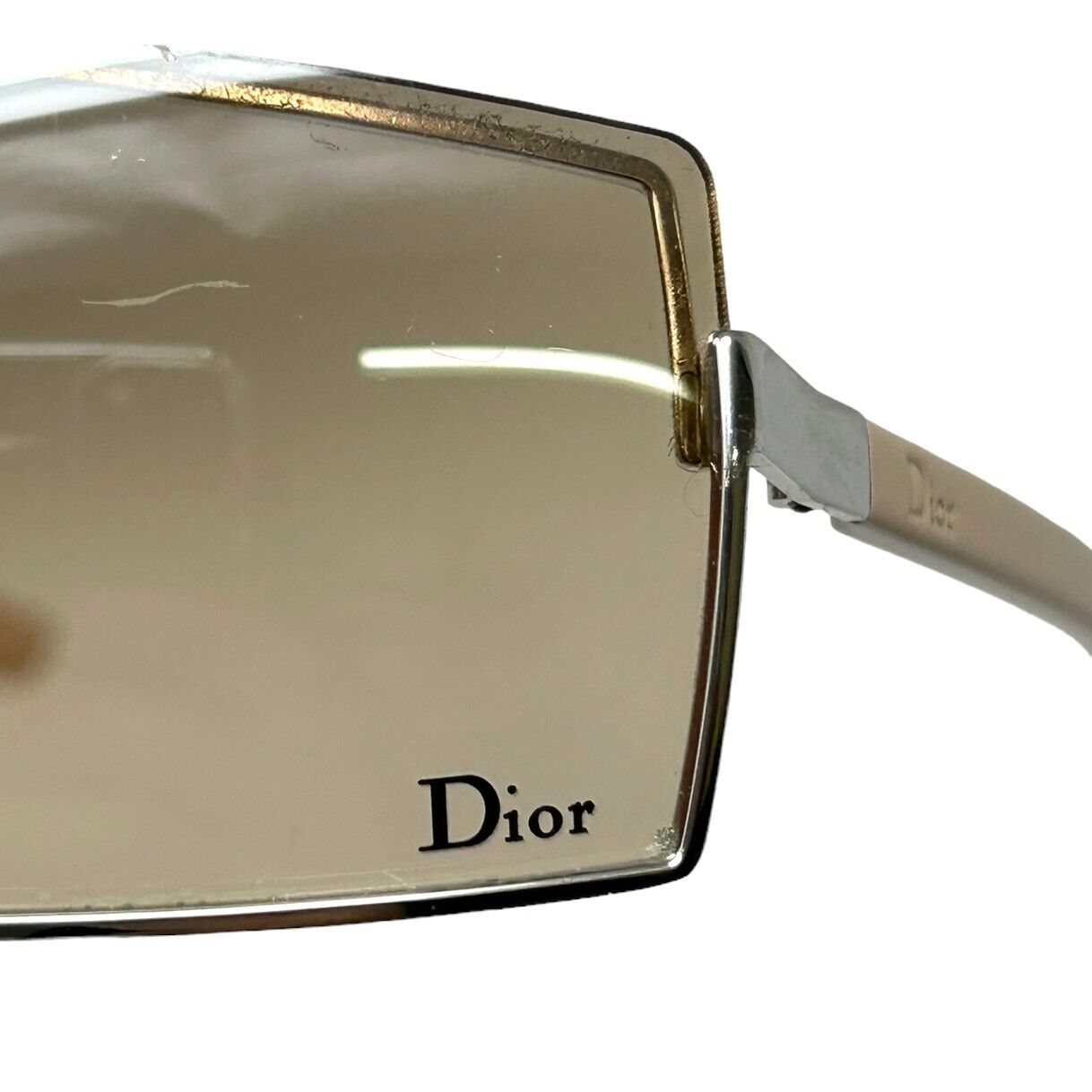 Dior Vintage Logo Sunglass Shades Beige Silver Accessory Plastic Rank AB