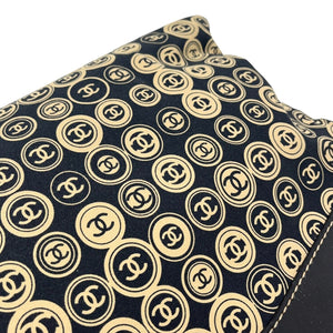 CHANEL Vintage CC Logo Medallion Handbag Black Beige Cotton Magnetic Rank AB