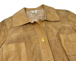 CELINE Vintage Punching Shirt Top #40 Snap Button Light Brown Suede Rank AB