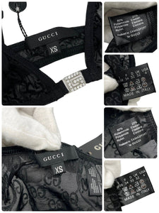 GUCCI Vintage GG Monogram Logo Bra Shorts Set #XS Underwear Black Nylon Rank AA