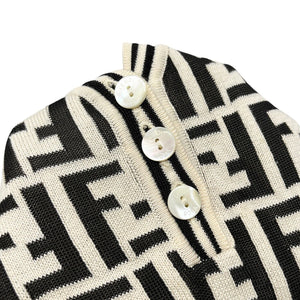 FENDI Vintage  Zucca Monogram Knit Top #40 White Black Button Cotton Rank AB
