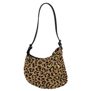 FENDI Vintage Beads Oyster Bag Pochette Leopard Sequins Beige Black Rank AB+