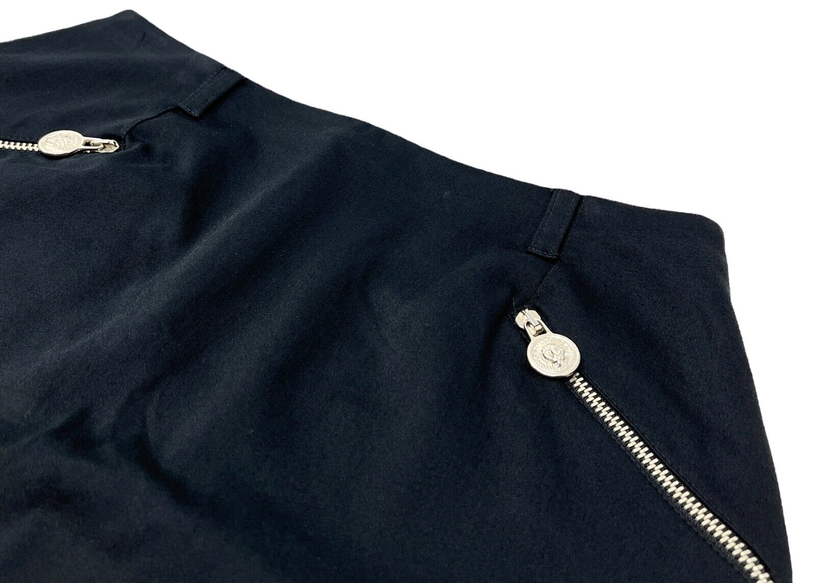 VERSUS Vintage Skirt Set #38 #40 Top Lion Charm Viscose Black Silver Zip RankAB+
