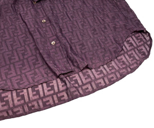 FENDI Vintage Zucca Monogram Logo Button Up Shirt Top See-through Purple RankB