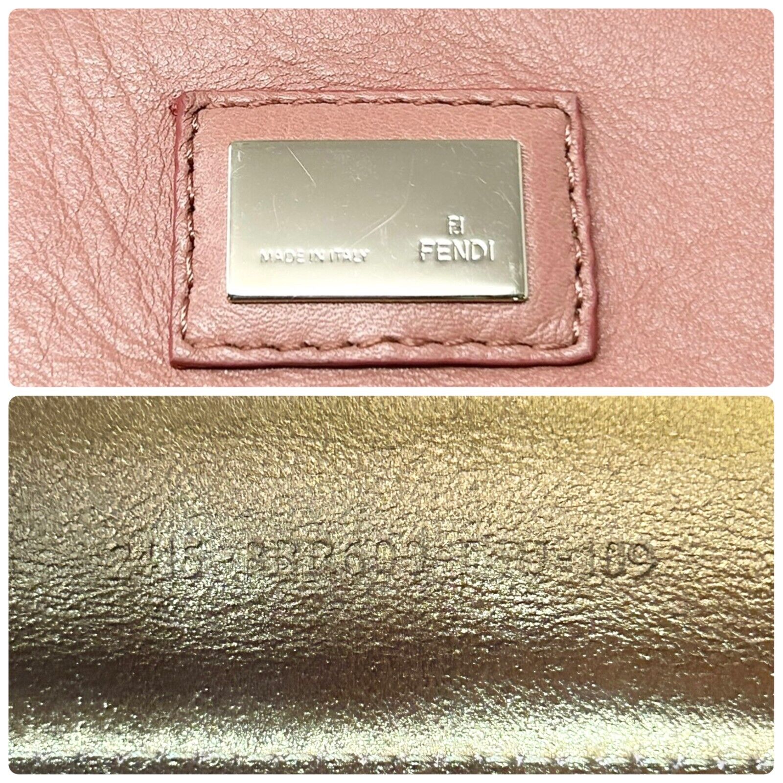 FENDI Vintage Mamma Baguette Logo Shoulder Bag w/Pouch Pink Gold Leather RankAB