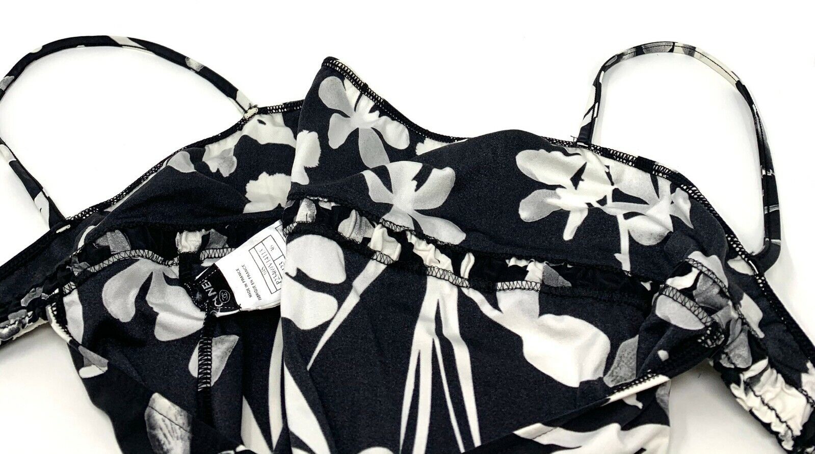 CHANEL Vintage 04S CC Camellia Flower Print Logo Swimsuits One Piece #36 Black