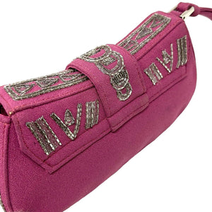 Christian Dior Vintage Beads Logo Pochette Wristlet Mini Clutch Bag Pink RankAB
