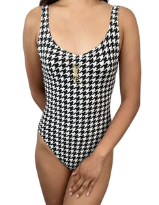 Yves Saint Laurent Vintage YSL Initial Logo Houndstooth Swimsuit #9M RankAB