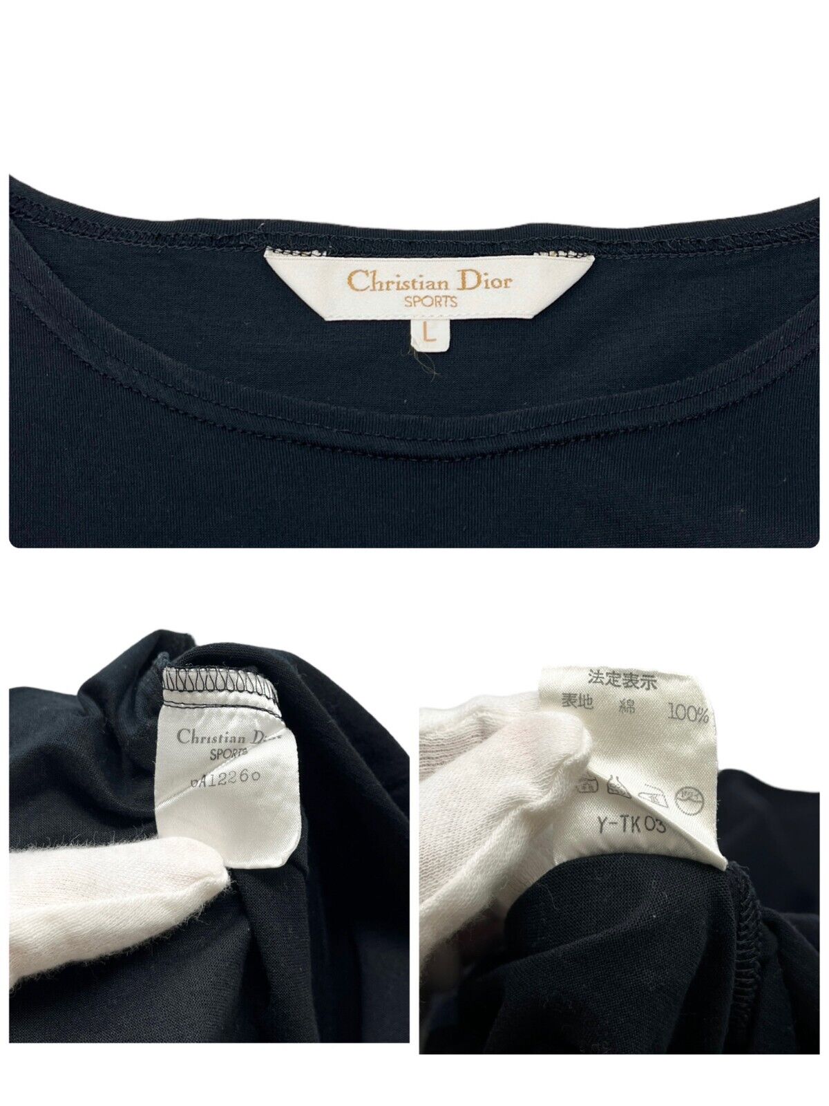 Christian Dior Sport Vintage Big Logo T-shirt #L Black White Cotton RankAB
