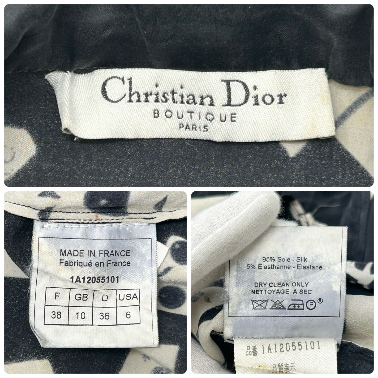 Christian Dior Vintage Logo Zipped Jacket #38 Shirt Black Dice Card Silk RankAB