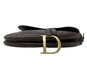 Christian Dior Vintage Saddle Shoulder Bag Brown Gold Leather Rank AB