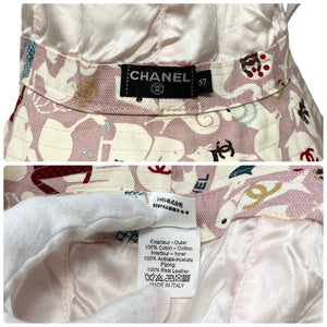 CHANEL Vintage CC Logo Bucket Hat #57 Pink Cotton Animal Accessory Rank AB