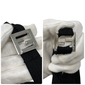 FENDI Vintage FF Logo Sleeveless Dress #40 Black Silver Nylon Rank AB