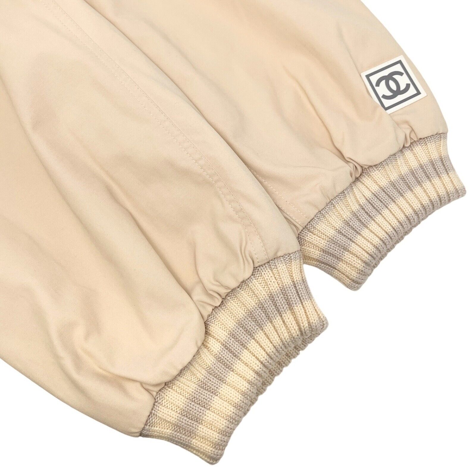 CHANEL Vintage 01A Coco Mark Logo Pants #38 Light Beige Silver Zip RankAB