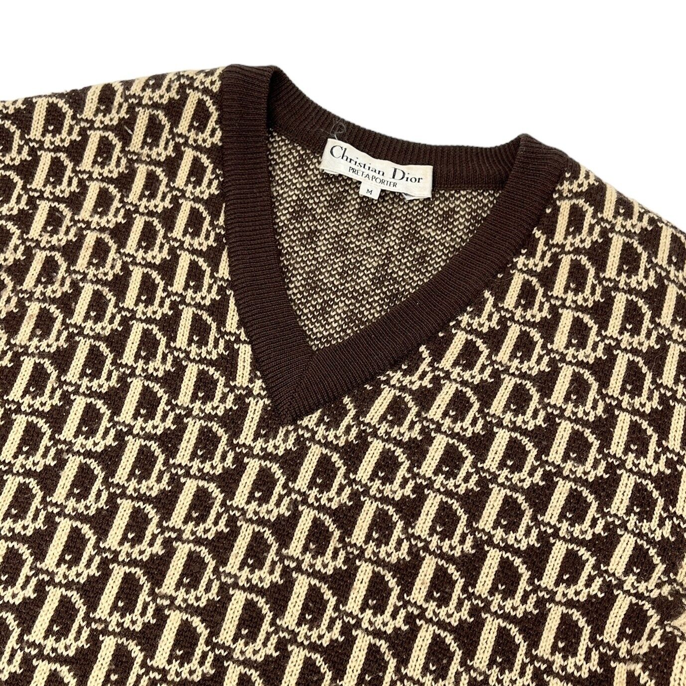 Christian Dior Vintage Trotter Monogram Sweater Top #M Brown Wool Rank AB+