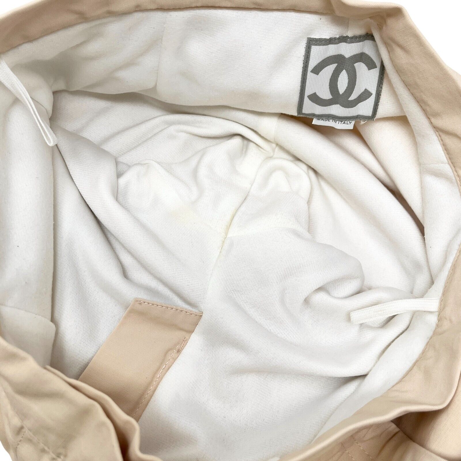 CHANEL Vintage 01A Coco Mark Logo Pants #38 Light Beige Silver Zip RankAB
