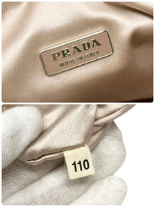 PRADA Vintage Logo Chain Pochette Mini Shoulder Bag Beige Silver Wool Rank AB