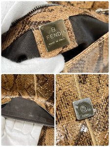 FENDI Vintage FF Logo Mamma Baguette Shoulder Bag Brown Leather Rank AB