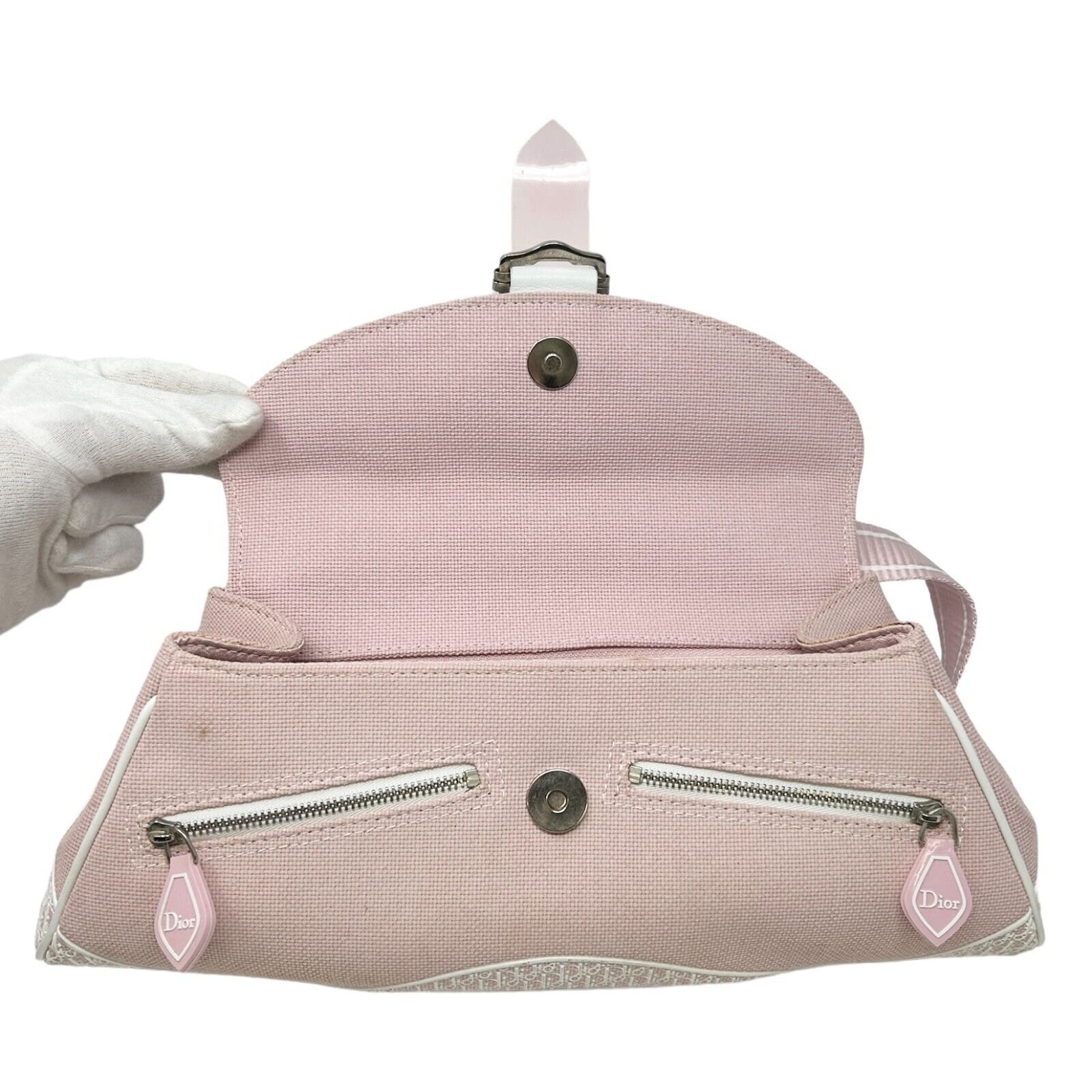 Christian Dior Vintage Trotter Monogram Logo Crossbody Bag Pink Canvas RankAB