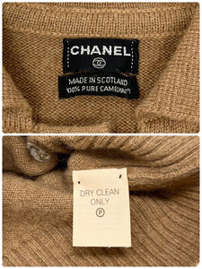 CHANEL Vintage CC Mark Button Logo Belt Cardigan Polo Beige Gold Camel Rank AB+