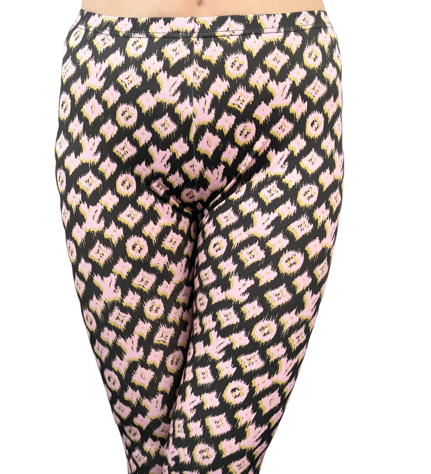 LOUIS VUITTON Vintage Monogram Logo Leggings Pants #36 Nylon Black Pink RankAB+