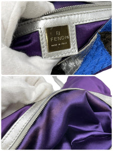 FENDI Vintage FF Logo Mamma Baguette Silver Multicolor Cotton Blend Rank AB