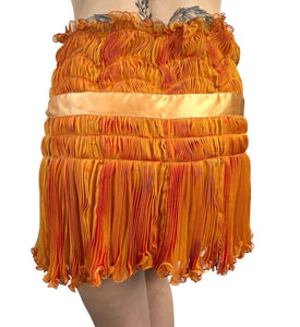 Christian Dior Vintage Pleats Skirt #36 Frill Skirt Orange Ribbon Silk RankAB