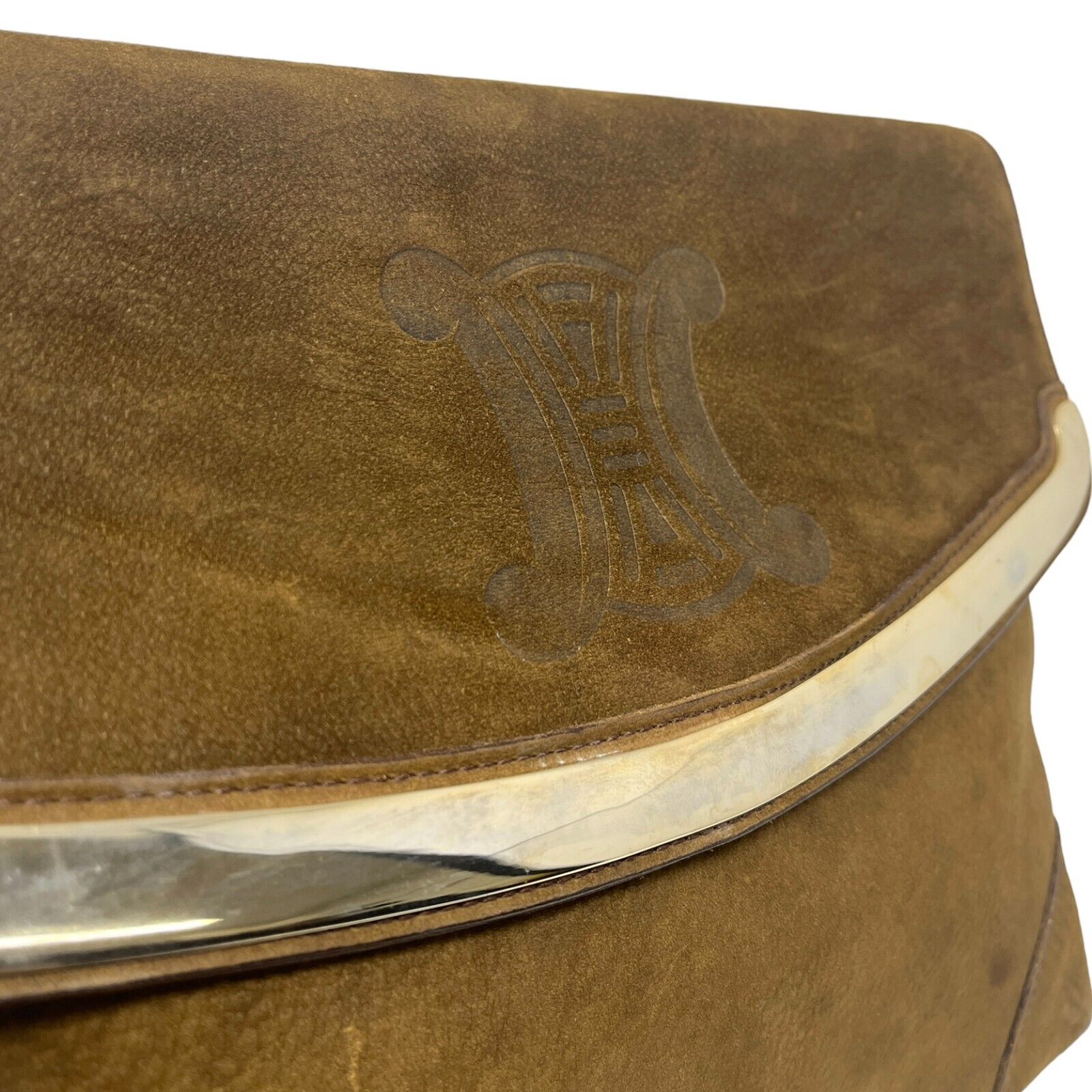 CELINE Vintage Macadam Logo Crossbody Bag Brown Leather Nubuck Magnet RankAB