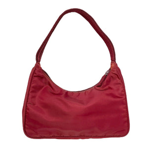 PRADA Vintage Logo Pochette Pouch Mini Handbag Zip Red Silver Nylon Rank AB