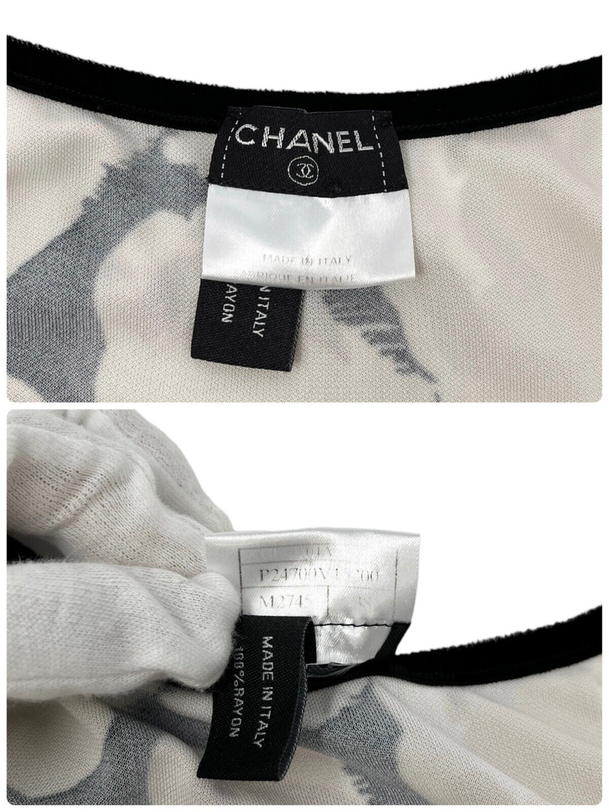 CHANEL Vintage 04A CC Mark Camellia Camisole #38 Top Black Beige Rayon Rank AB