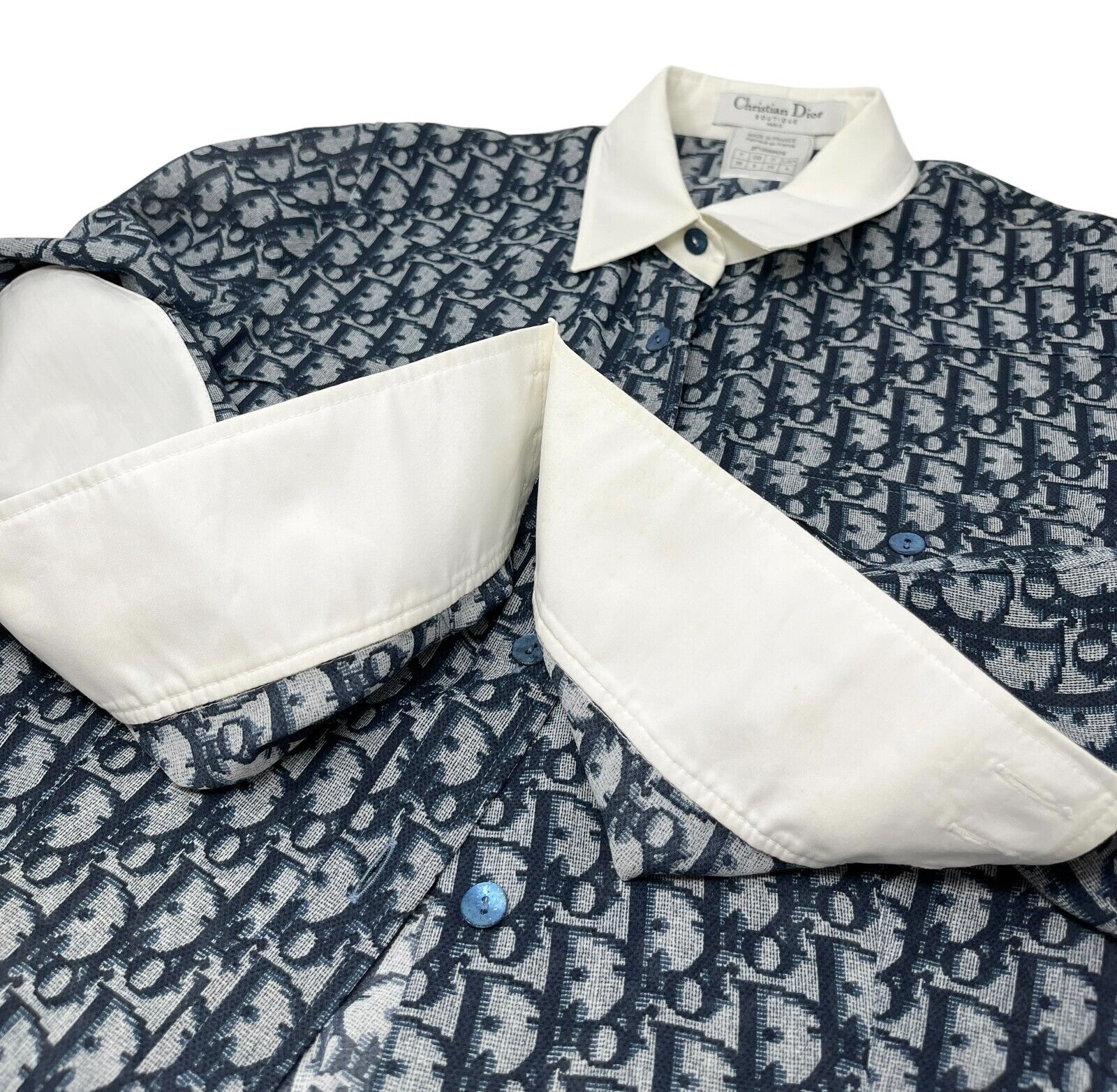 Christian Dior Vintage Trotter Monogram Logo Shirt Top #36 Button Blue Rank AB