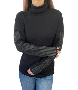 CHANEL Vintage P42169 Back CC Mark Turtleneck Sweater Top #38 Black Wool RankAB