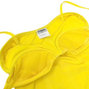 CHANEL Vintage CC Mark Logo Swimsuit One-piece #38 Yellow Black Nylon Rank AB+