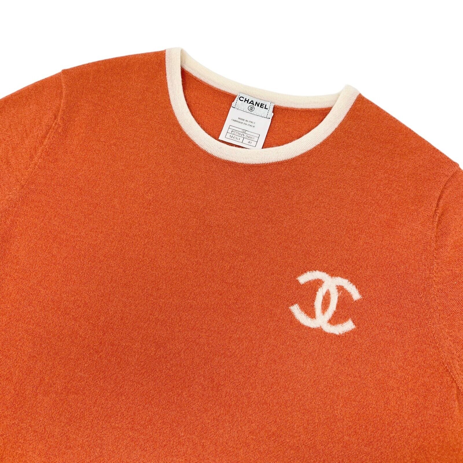 CHANEL Vintage 06C CC Mark Knit Top #40 Orange Cream Cashmere Rank AB+