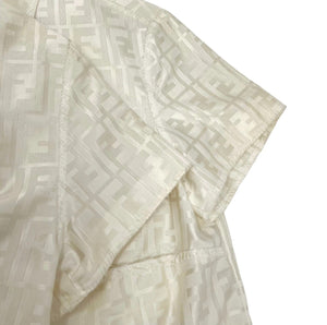 FENDI Vintage Zucca Monogram Logo Zipped Jacket #38 Short Sleeve Cream Rank AB